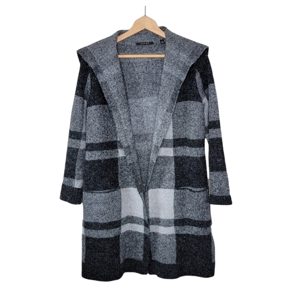 Cyrus Gray & Black Plaid Open Front Sweater Jacket Size Small